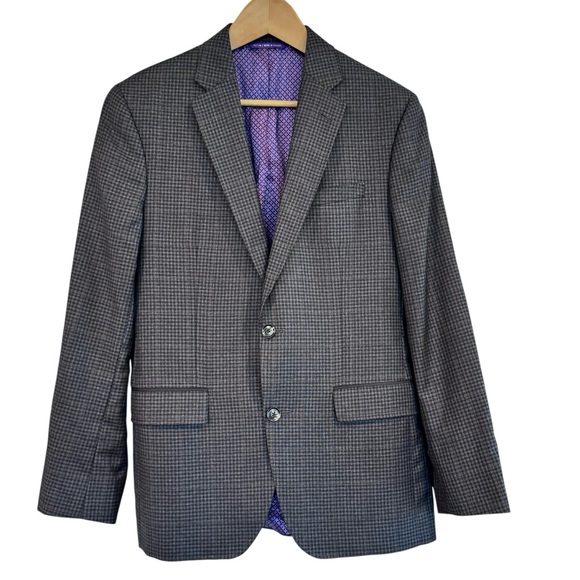 TED BAKER Endurance Jad SPJ Blazer Men's 40S Single Breasted Wool Gray Check